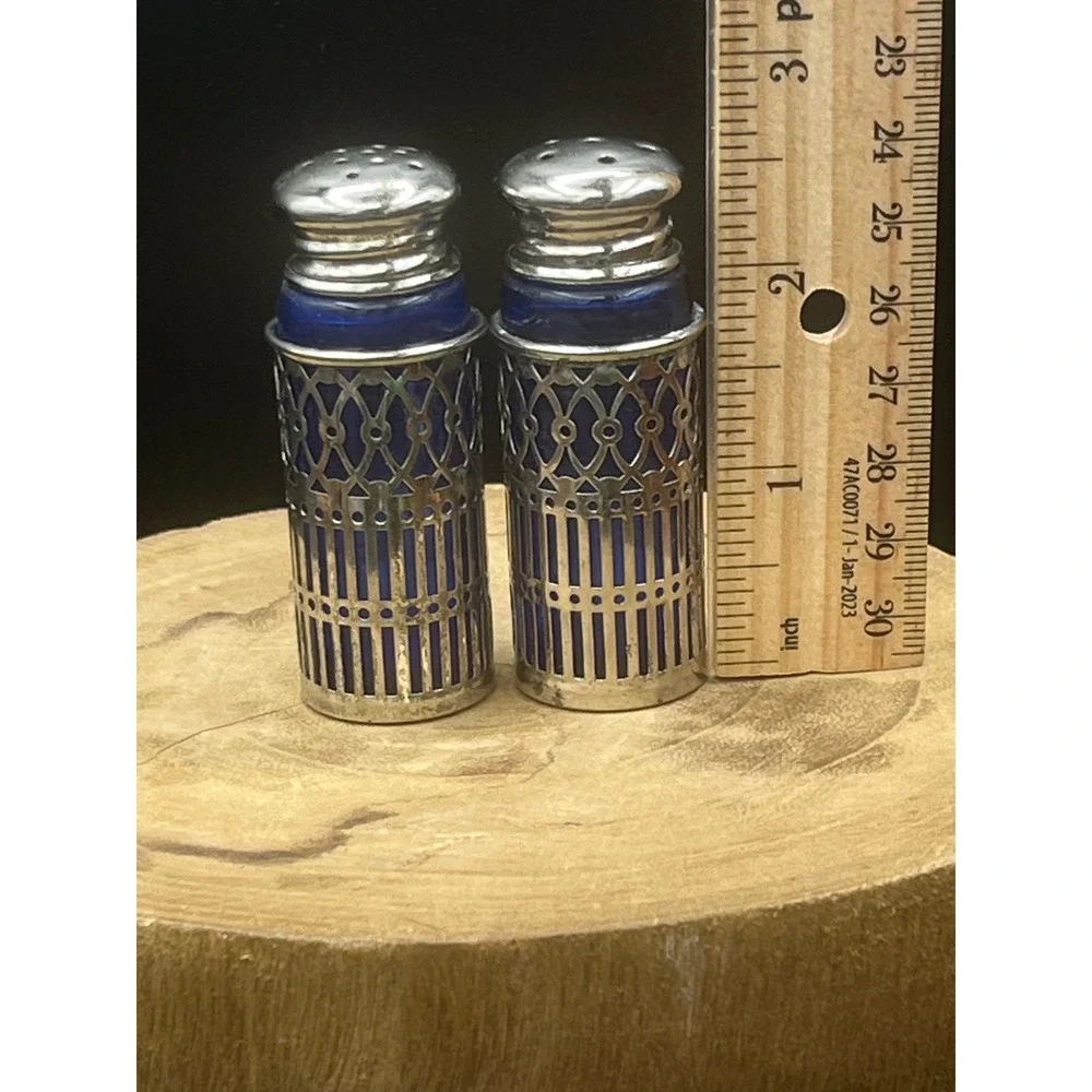 1970s Cobalt Glass Silver Plated Salt and Pepper Shakers  Japan‎